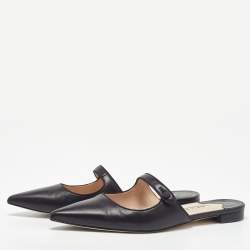 Pre Owned Manolo Blahnik Black Leather Camparimu Flat Mules Size 38.5