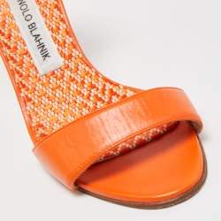 Pre Owned Manolo Blahnik Orange Leather Chaos Slide Sandals Size 37.5