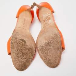 Pre Owned Manolo Blahnik Orange Leather Chaos Slide Sandals Size 37.5