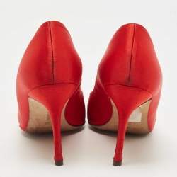 Pre Owned Manolo Blahnik Red Satin Leona Pumps Size 39