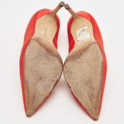 Pre Owned Manolo Blahnik Red Satin Leona Pumps Size 39