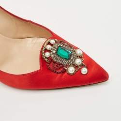 Pre Owned Manolo Blahnik Red Satin Leona Pumps Size 39