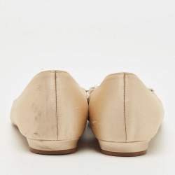 Pre Owned Manolo Blahnik Beige Satin Lurum Ballet Flats Size 37