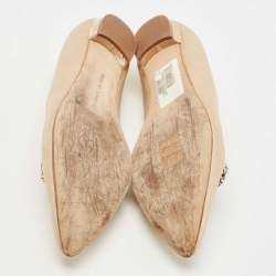 Pre Owned Manolo Blahnik Beige Satin Lurum Ballet Flats Size 37