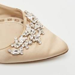 Pre Owned Manolo Blahnik Beige Satin Lurum Ballet Flats Size 37