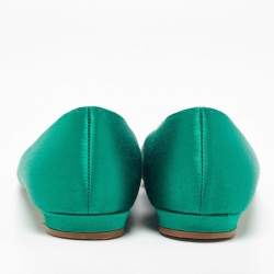 Pre Owned Manolo Blahnik Green Satin Hangisi Crystal Embellished Ballet Flats Size 36.5