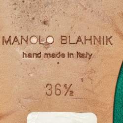 Pre Owned Manolo Blahnik Green Satin Hangisi Crystal Embellished Ballet Flats Size 36.5