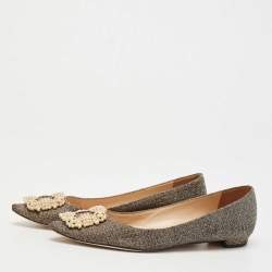 Pre Owned Manolo Blahnik Metallic Glitter Fabric Hangisi Crystal Embellished Ballet Flats Size 39