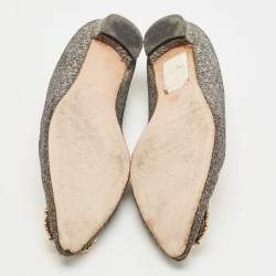 Pre Owned Manolo Blahnik Metallic Glitter Fabric Hangisi Crystal Embellished Ballet Flats Size 39