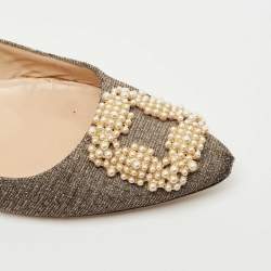Pre Owned Manolo Blahnik Metallic Glitter Fabric Hangisi Crystal Embellished Ballet Flats Size 39