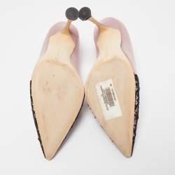 Pre Owned Manolo Blahnik Pink/Black Satin and Lace Gerontiushi Pumps Size 39