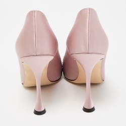 Pre Owned Manolo Blahnik Pink/Black Satin and Lace Gerontiushi Pumps Size 39