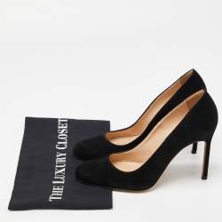 Pre Owned Manolo Blahnik Black Suede Round Toe Pumps Size 36.5