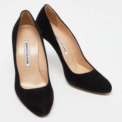 Pre Owned Manolo Blahnik Black Suede Round Toe Pumps Size 36.5