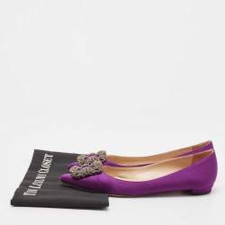Pre Owned Manolo Blahnik Purple Satin Hangisi Ballet Flats Size 37.5