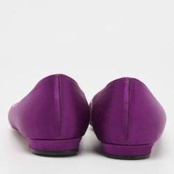 Pre Owned Manolo Blahnik Purple Satin Hangisi Ballet Flats Size 37.5