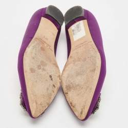 Pre Owned Manolo Blahnik Purple Satin Hangisi Ballet Flats Size 37.5