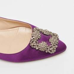 Pre Owned Manolo Blahnik Purple Satin Hangisi Ballet Flats Size 37.5