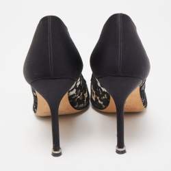 Pre Owned Manolo Blahnik Black Lace And Mesh Hangisi Pumps Size 37