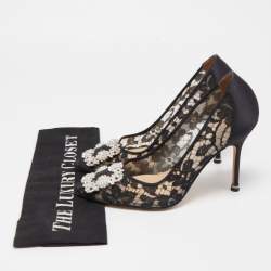 Pre Owned Manolo Blahnik Black Lace And Mesh Hangisi Pumps Size 37