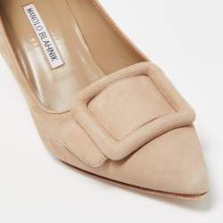 Pre Owned Manolo Blahnik Beige Suede Maysale Pumps Size 37.5