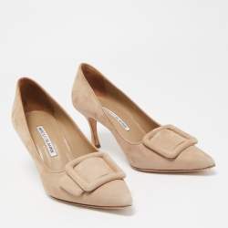 Pre Owned Manolo Blahnik Beige Suede Maysale Pumps Size 37.5