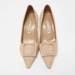 Pre Owned Manolo Blahnik Beige Suede Maysale Pumps Size 37.5