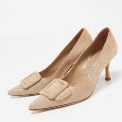 Pre Owned Manolo Blahnik Beige Suede Maysale Pumps Size 37.5