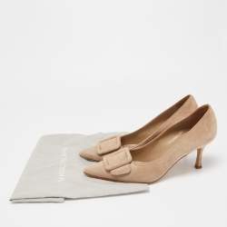 Pre Owned Manolo Blahnik Beige Suede Maysale Pumps Size 37.5