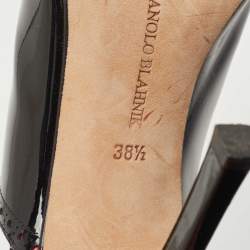 Manolo Blahnik Black Patent Leather Peep Toe Ankle Booties Size 38.5