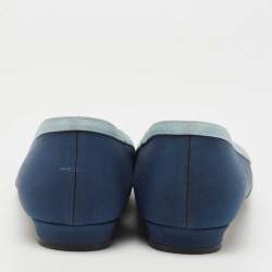 Pre Owned Manolo Blahnik Blue Satin Gotrian Crystal Embellished Pointed Toe Ballet Flats Size 40.5