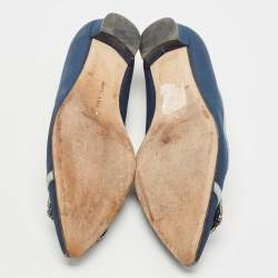 Pre Owned Manolo Blahnik Blue Satin Gotrian Crystal Embellished Pointed Toe Ballet Flats Size 40.5