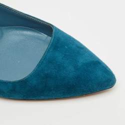Pre Owned Manolo Blahnik Teal Blue/Black Suede and Fabric Ankle Strap Pumps Size 38.5