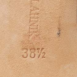 Pre Owned Manolo Blahnik Teal Blue/Black Suede and Fabric Ankle Strap Pumps Size 38.5