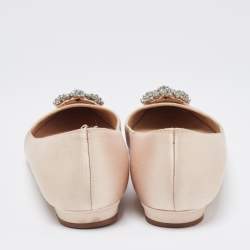Pre Owned Manolo Blahnik Beige Satin Hangisi Ballet Flats Size 39.5