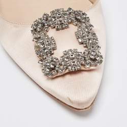 Pre Owned Manolo Blahnik Beige Satin Hangisi Ballet Flats Size 39.5