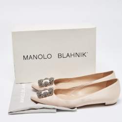 Pre Owned Manolo Blahnik Beige Satin Hangisi Ballet Flats Size 39.5
