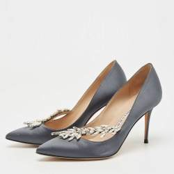 Pre Owned Manolo Blahnik Grey Satin Nadira Pumps Size 37