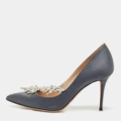 Pre Owned Manolo Blahnik Grey Satin Nadira Pumps Size 37