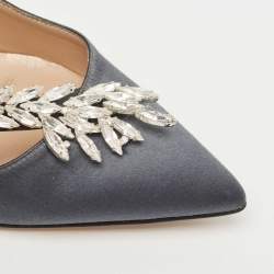 Pre Owned Manolo Blahnik Grey Satin Nadira Pumps Size 37