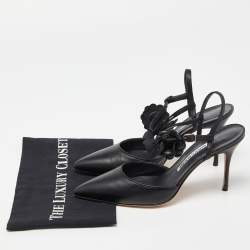 Pre Owned Manolo Blahnik Black Leather Slingback Pumps Size 40
