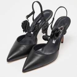 Pre Owned Manolo Blahnik Black Leather Slingback Pumps Size 40