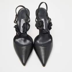 Pre Owned Manolo Blahnik Black Leather Slingback Pumps Size 40