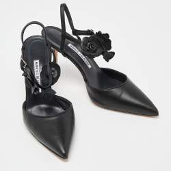 Pre Owned Manolo Blahnik Black Leather Slingback Pumps Size 40