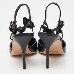 Pre Owned Manolo Blahnik Black Leather Slingback Pumps Size 40