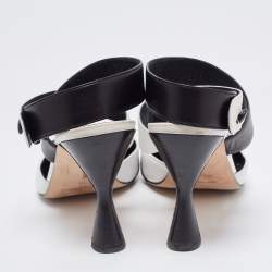 Pre Owned Manolo Blahnik White/Black Leather Ankle Wrap Pumps Size 38