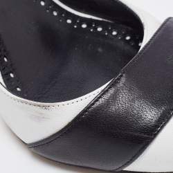 Pre Owned Manolo Blahnik White/Black Leather Ankle Wrap Pumps Size 38