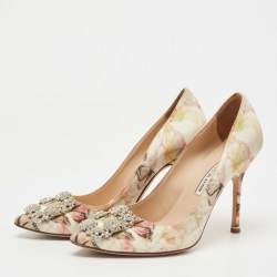 Manolo Blahnik Multicolor Printed Fabric Hangisi Pumps Size 37