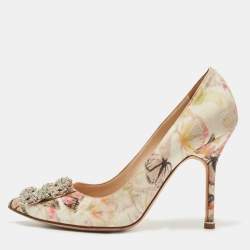 Manolo Blahnik Multicolor Printed Fabric Hangisi Pumps Size 37
