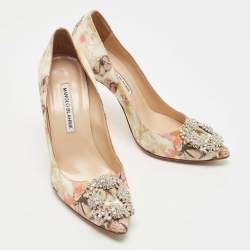 Manolo Blahnik Multicolor Printed Fabric Hangisi Pumps Size 37